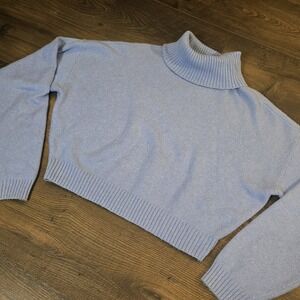 Hollister Cropped Turtleneck Sweater Baby Blue Icey Ribbed Knit Small Y2K